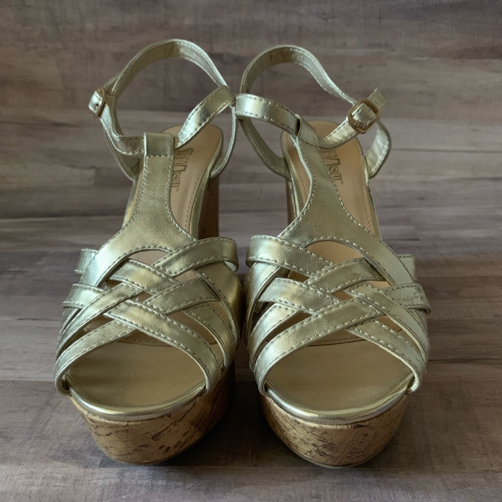 Gold Strappy Platform Wedges